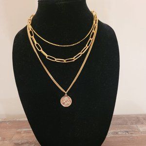 ACC PLANET Layered Necklace for Women, Gold Plated Coin Pendant